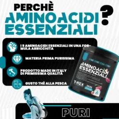 T-Rex EAA Aminoacidi Essenziali Integratore Essential Amino con Vitamine in Polvere Gusto Thè Pesca, 252g