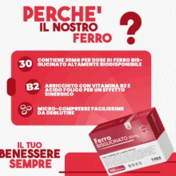T-Rex Ferro Bisglicinato 30mg Integratore con Acido Folico e Vitamina B2, 160 Compresse