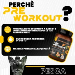 T-Rex Integratore Pre Workout con Creatina Taurina Citrullina e Vitamine in Polvere Gusto Pesca, 250g