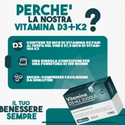 T-Rex Vitamina D3 + K2 2000 UI - Integratore alimentare per le ossa e il cuore, 160 compresse