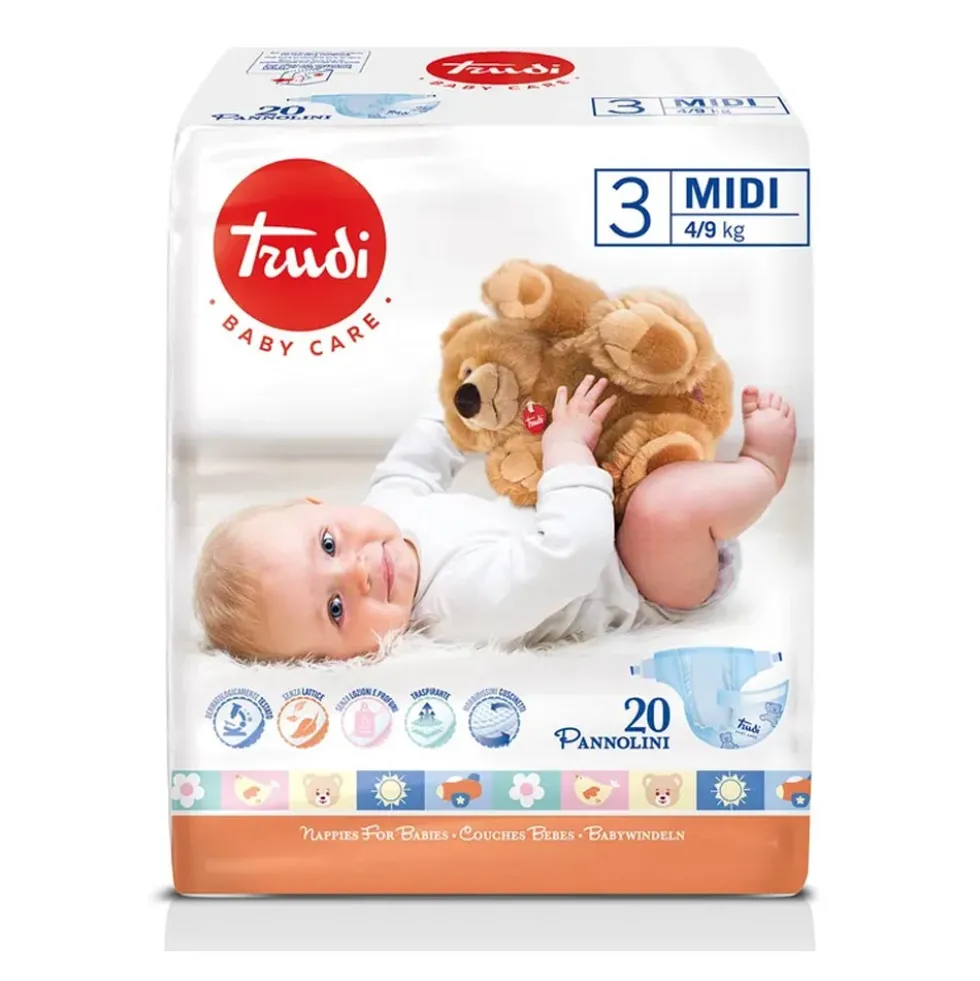 Trudi Baby Care - Pannolini Midi Taglia 3 4-9 Kg, 20 pannolini