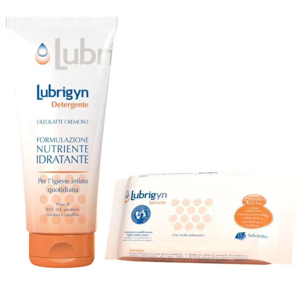 Uniderm Lubrigyn cofanetto per l'igiene intima - Detergente intimo oleolatte Uniderm, 200 ml e 15 salviette