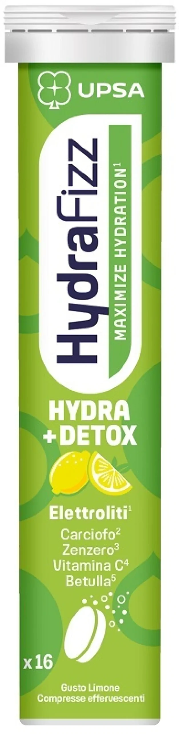 UPSA Hydrafizz Detox Integratore per l'idratazione e la depurazione, 16 compresse effervescenti
