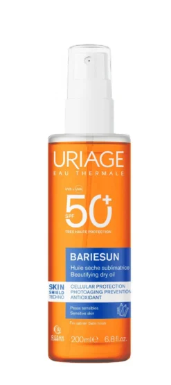 Uriage Bariesun SPF50+ Olio solare illuminante per viso corpo e capelli, 200 ml