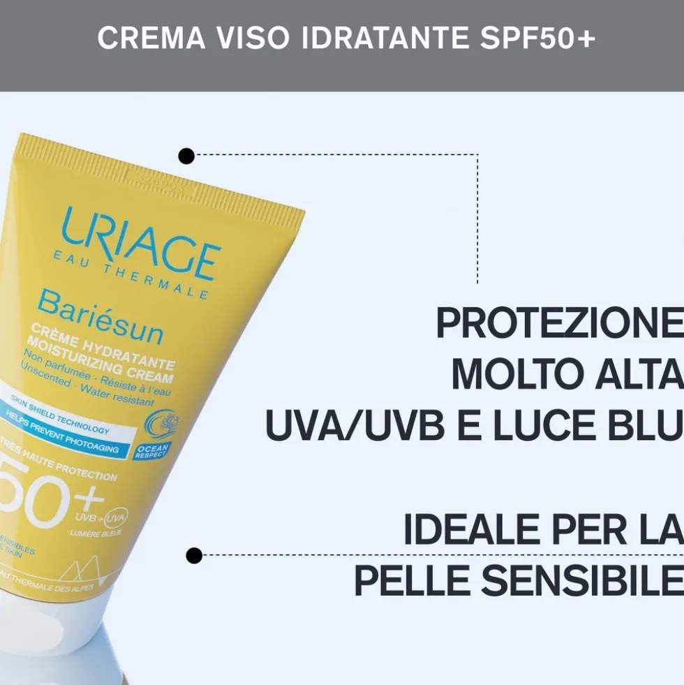 Uriage Bariésun - Crema Idratante SPF50+ Senza Profumo Solare Viso, 50ml