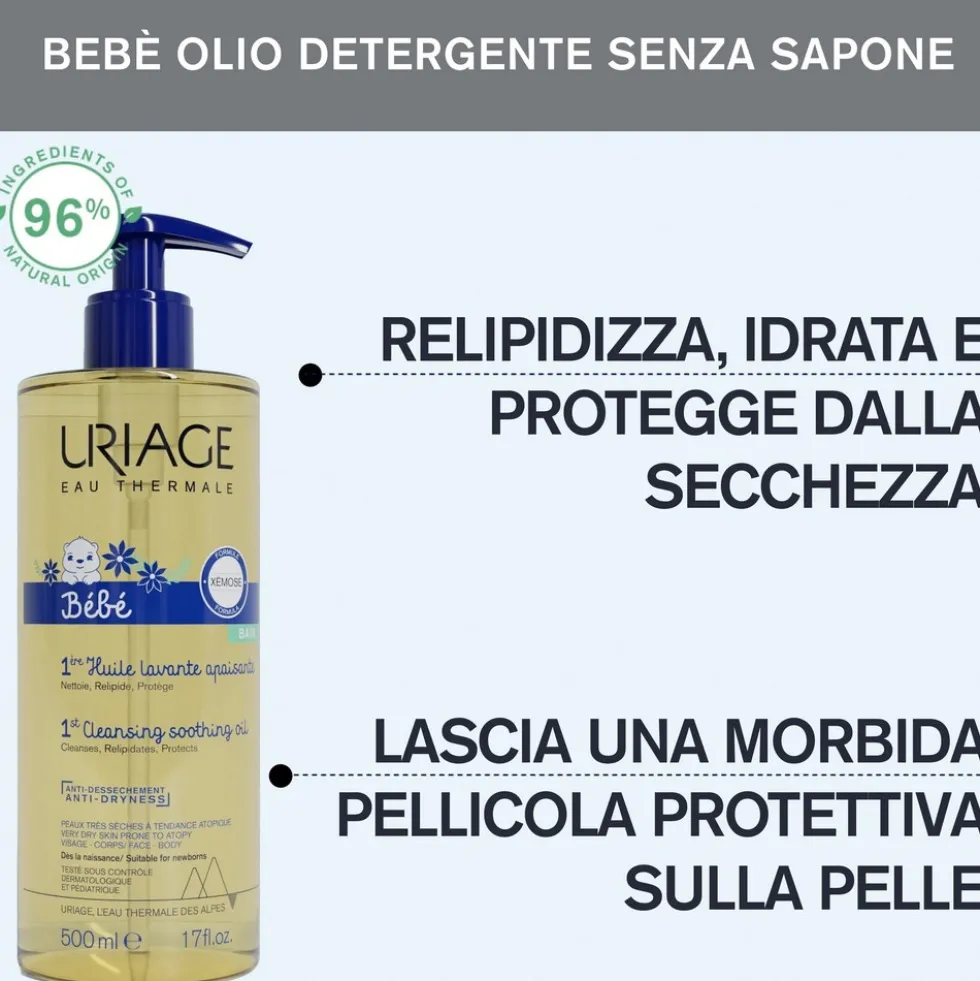 Uriage Bébé - 1ere Huile Olio Lavante Olio Detergente Protettivo, 500ml