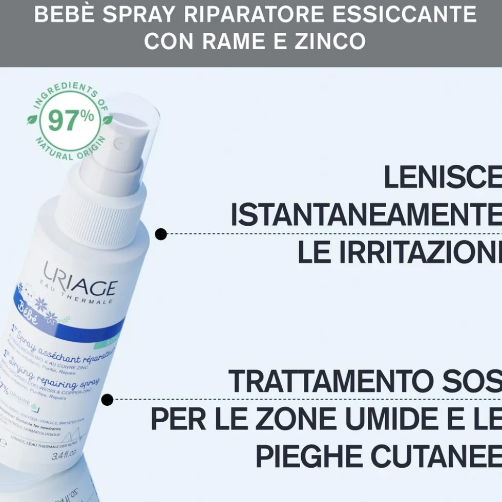 Uriage Bébé - 1er Spray Assorbente Riparatore con Cu-Zn, 100ml