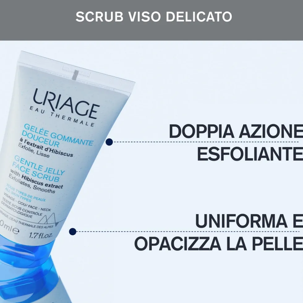 Uriage Gelee Gommage Delicato Viso - Gel esfoliante per rimuovere le impurità e illuminare, 50 ml