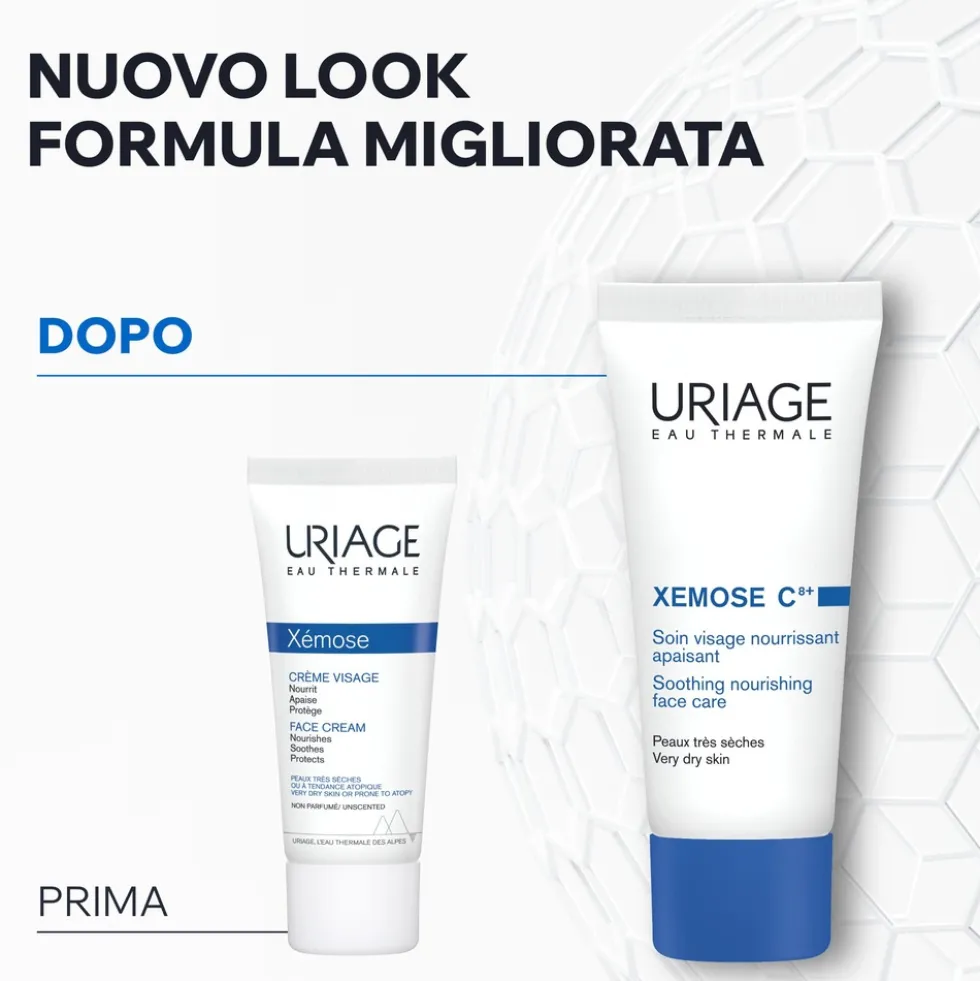 Uriage Xémose C8+ Crema Viso Lenitiva e Nutriente per Pelle Secca, 40ml
