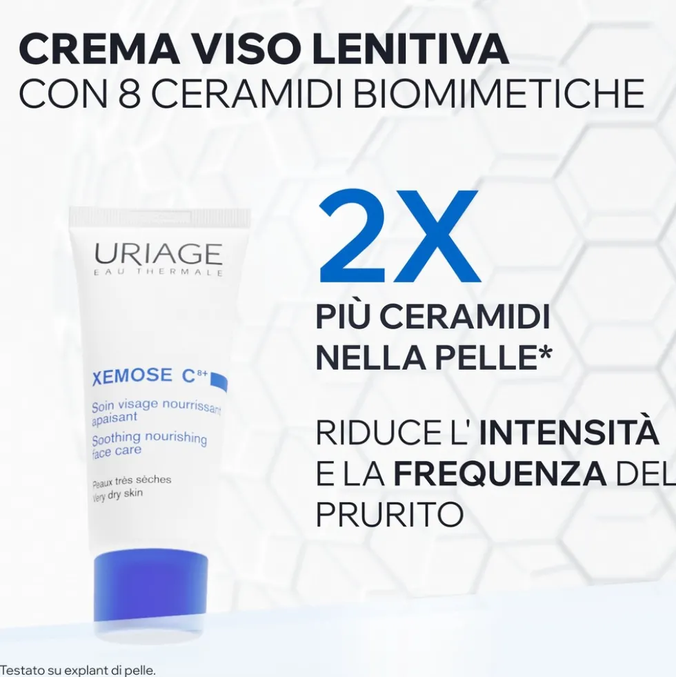Uriage Xémose C8+ Crema Viso Lenitiva e Nutriente per Pelle Secca, 40ml