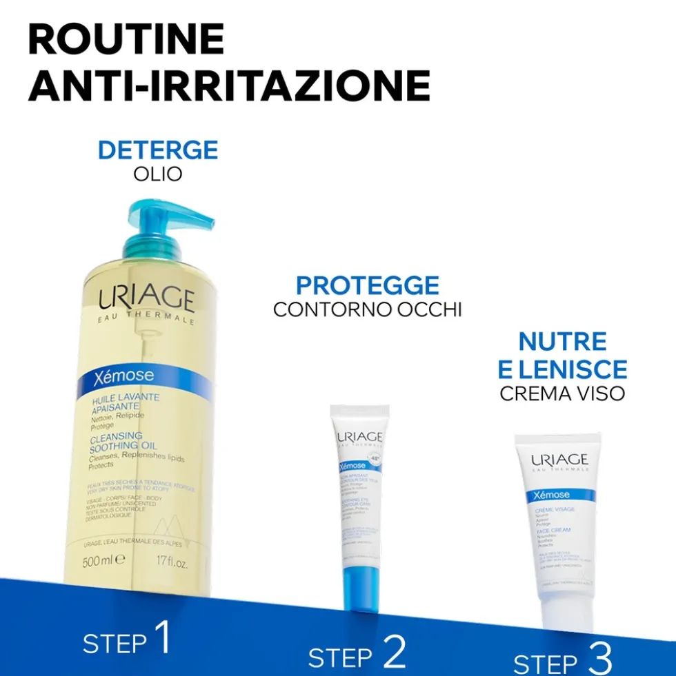 Uriage Xémose C8+ Crema Viso Lenitiva e Nutriente per Pelle Secca, 40ml