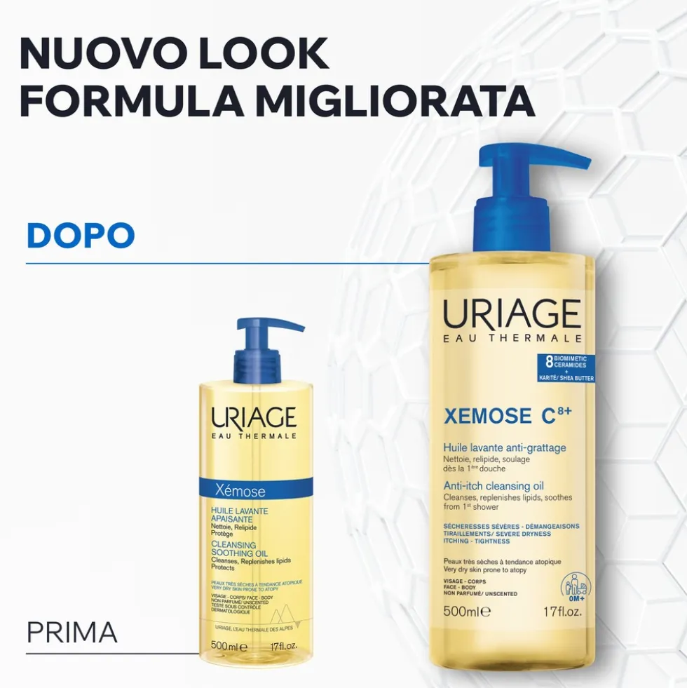 Uriage Xémose C8+ Olio Lavante Lenitivo Doccia e Bagno per Pelle Secca e Sensibile, 500ml