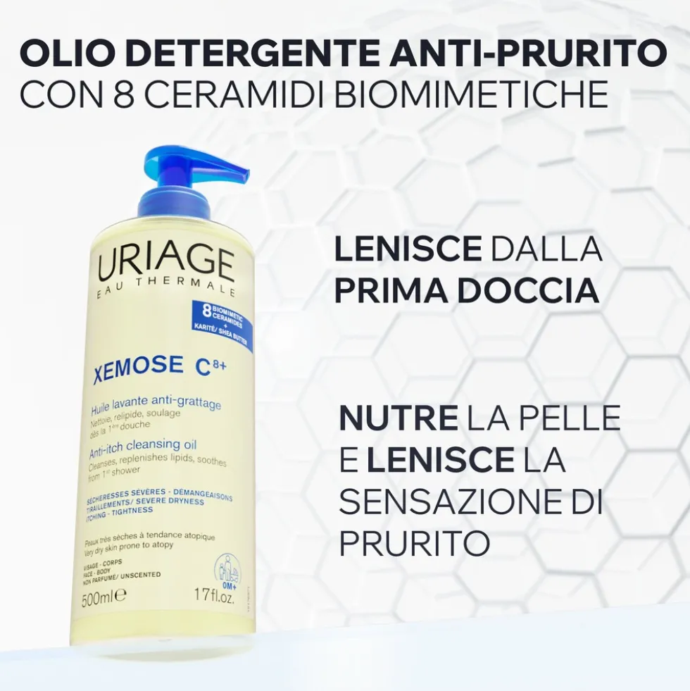 Uriage Xémose C8+ Olio Lavante Lenitivo Doccia e Bagno per Pelle Secca e Sensibile, 500ml