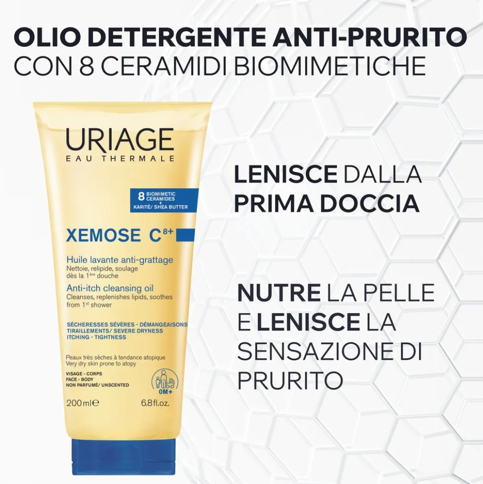 Uriage Xémose C8+ Olio Lavante Lenitivo Doccia e Bagno Anti-Purito per Pelle Secca e Sensibile, 200ml