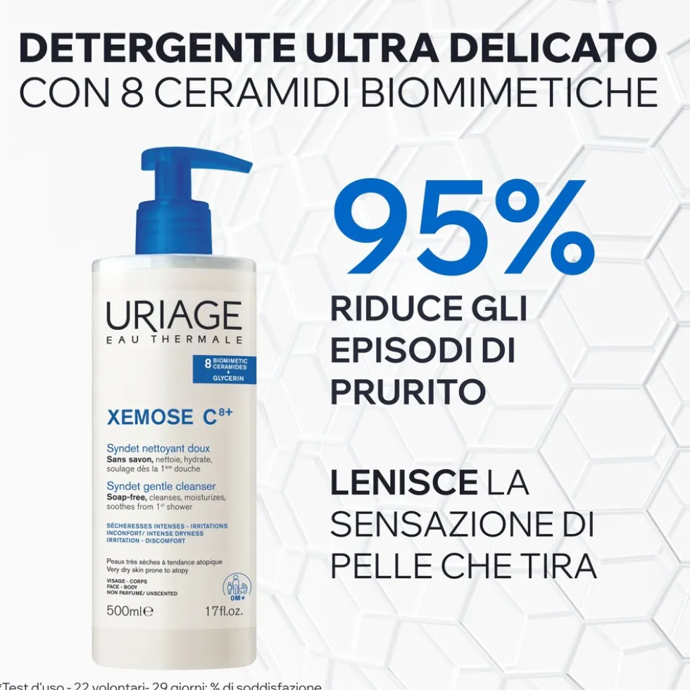 Uriage Xémose C8+ Syndet Detergente Delicato Pelle Secca, 500ml