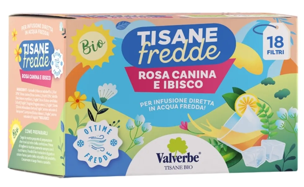Valverbe Tisana fredda rosa canina e ibisco Infuso biologico rinfrescante, 18 filtri