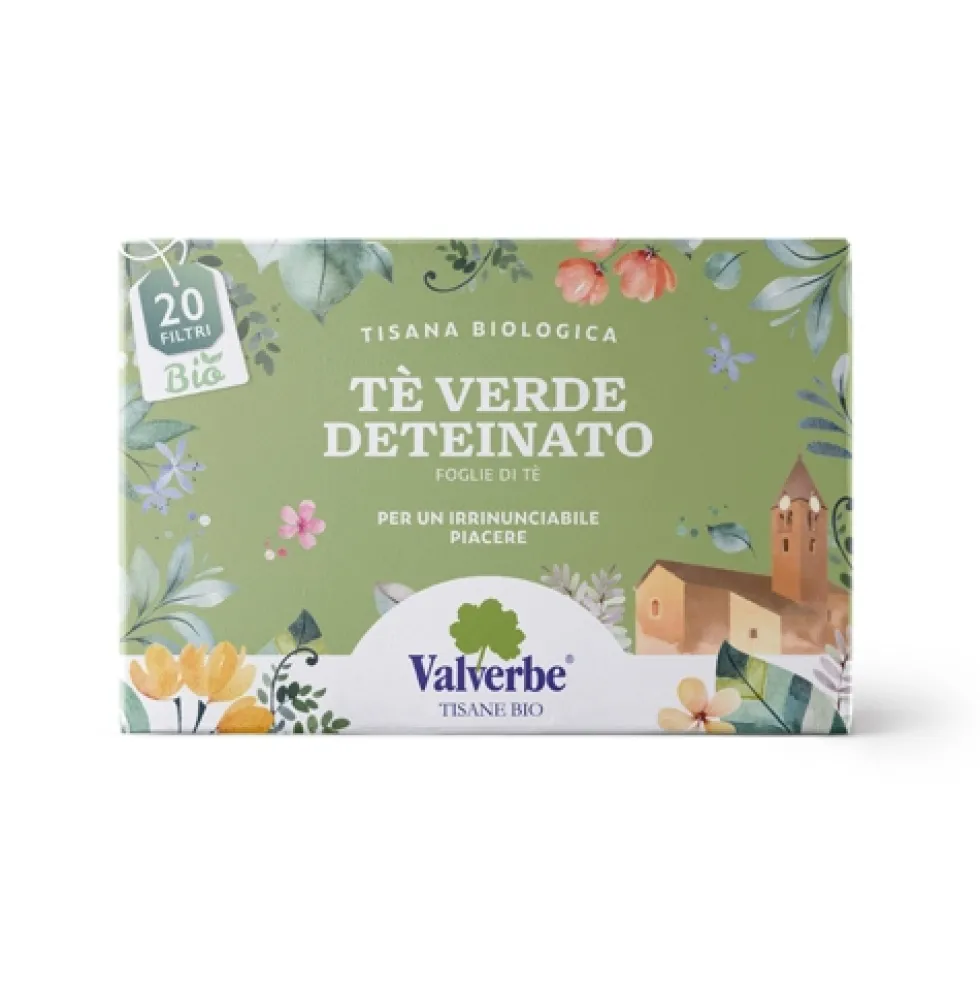 Valverbe Tè verde deteinato bio Infuso antiossidante e tonificante, 20 bustine