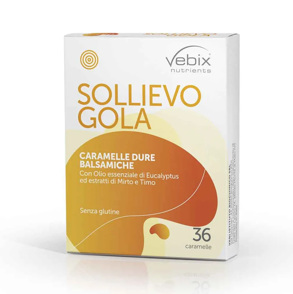 Vebix Nutrients Sollievo Gola - Caramelle dure balsamiche per la gola, 36 caramelle