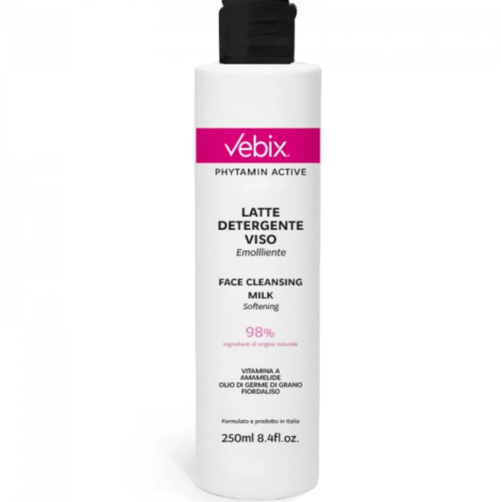 Vebix Phytamin Active - Latte detergente viso per rimuovere il trucco e le impurità, 250 ml