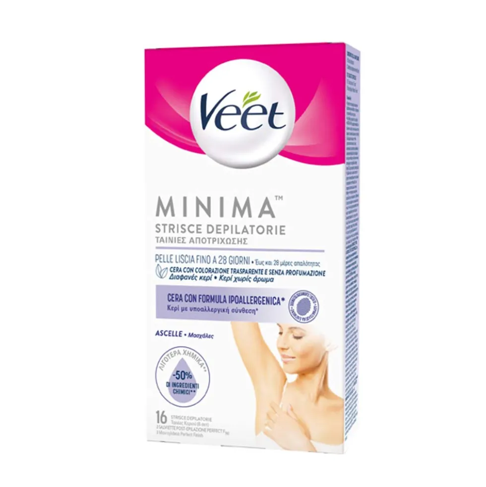 Veet Minima - Strisce Depilatorie Ascelle Ipoallergeniche, 16 Strisce