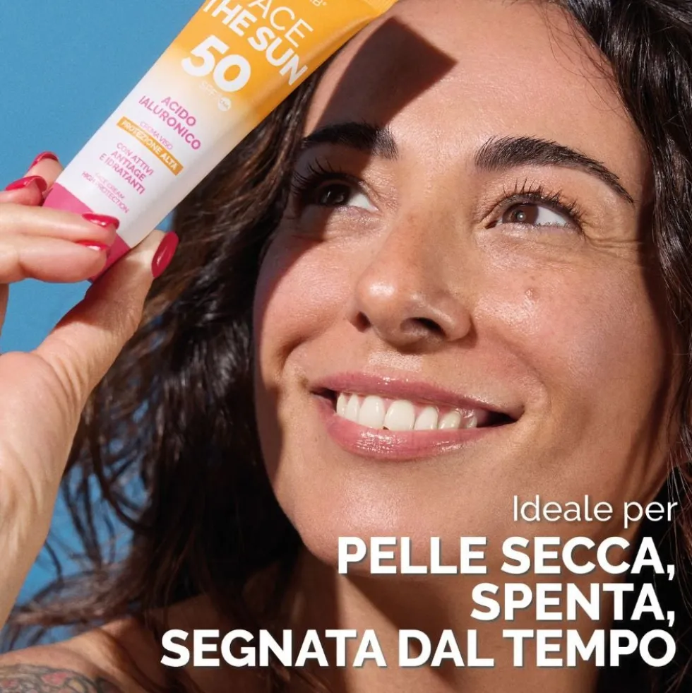 VeraLab Face The Sun - Crema viso solare SPF50 con acido ialuronico ad azione antietà, 50 ml