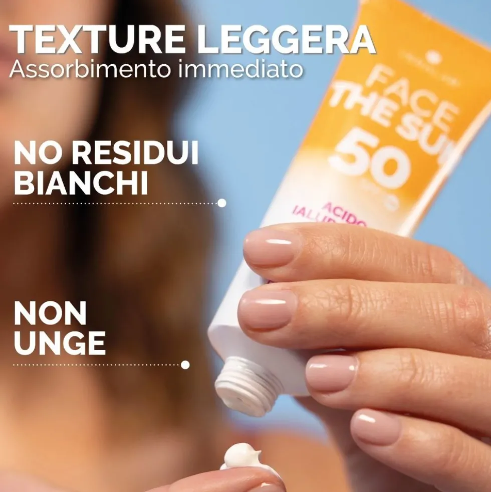 VeraLab Face The Sun - Crema viso solare SPF50 con acido ialuronico ad azione antietà, 50 ml