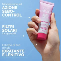 VeraLab Face The Sun Niacinamide - Crema solare viso SPF50 per il controllo del sebo, 50 ml