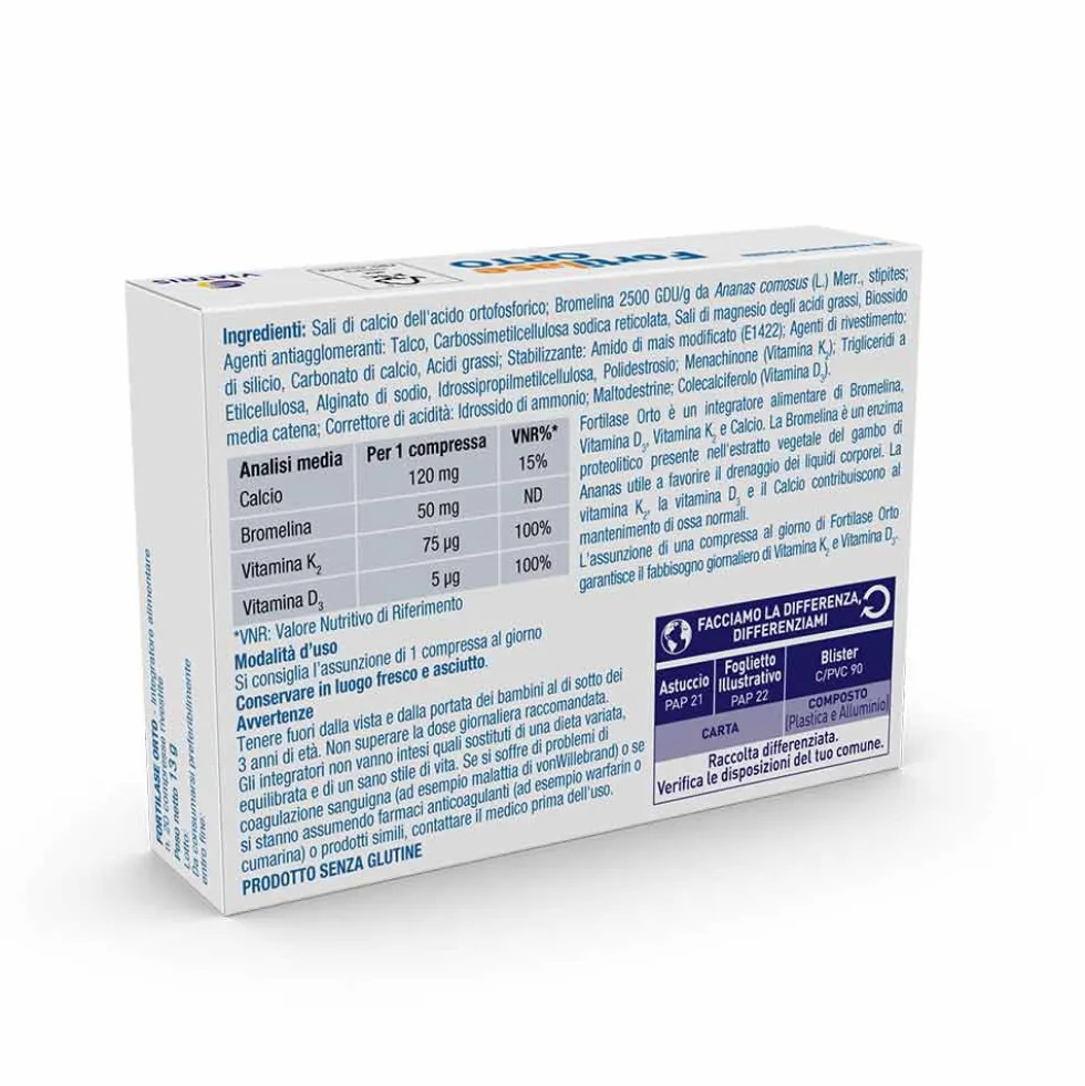 Viatris Fortilase Orto Integratore Bromelina Vitamine, 20 Compresse