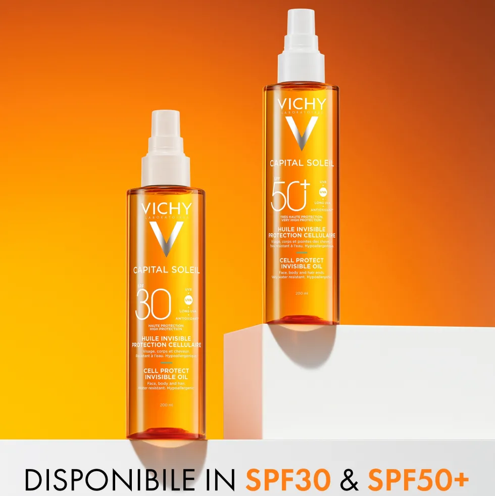 Vichy Capital Soleil - Cell Protect Olio Invisibile SPF30 Olio Solare Alta Protezione Viso Corpo Capelli, 200ml