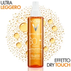 Vichy Capital Soleil - Cell Protect Olio Invisibile SPF30 Olio Solare Alta Protezione Viso Corpo Capelli, 200ml