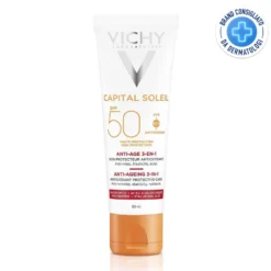 Vichy Capital Soleil - Crema Viso Anti-Età Abbronzatura Intensa SPF 50, 50ml