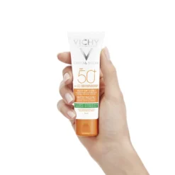 Vichy Capital Soleil 3 in 1 - Crema solare per il viso opacizzante con protezione SPF 50+, 50 ml