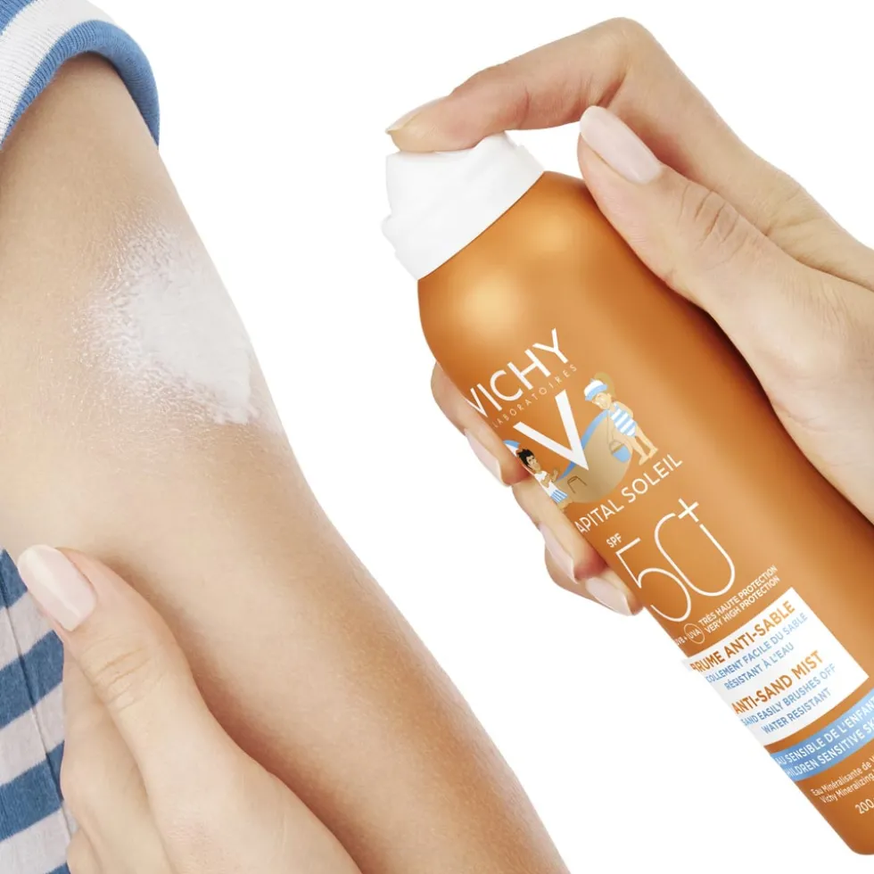 Vichy Capital Soleil - Spray solare anti-sabbia per la protezione dei bambini con SPF 50+, 200 ml