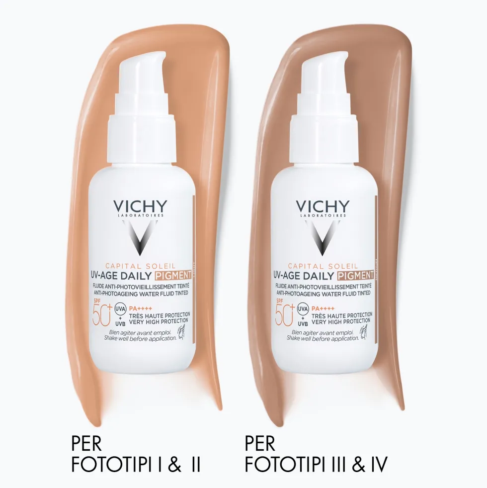 Vichy Capital Soleil - UV-Age Daily Pigment Medium SPF50+ Fluido Solare Anti-Invecchiamento Colorato Colorazione Media, 40ml