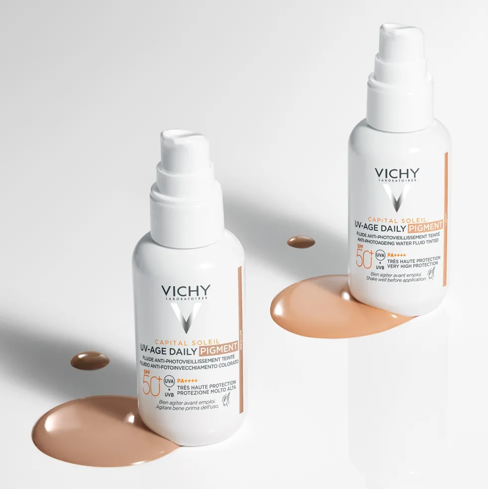 Vichy Capital Soleil - UV-Age Daily Pigment Medium SPF50+ Fluido Solare Anti-Invecchiamento Colorato Colorazione Media, 40ml