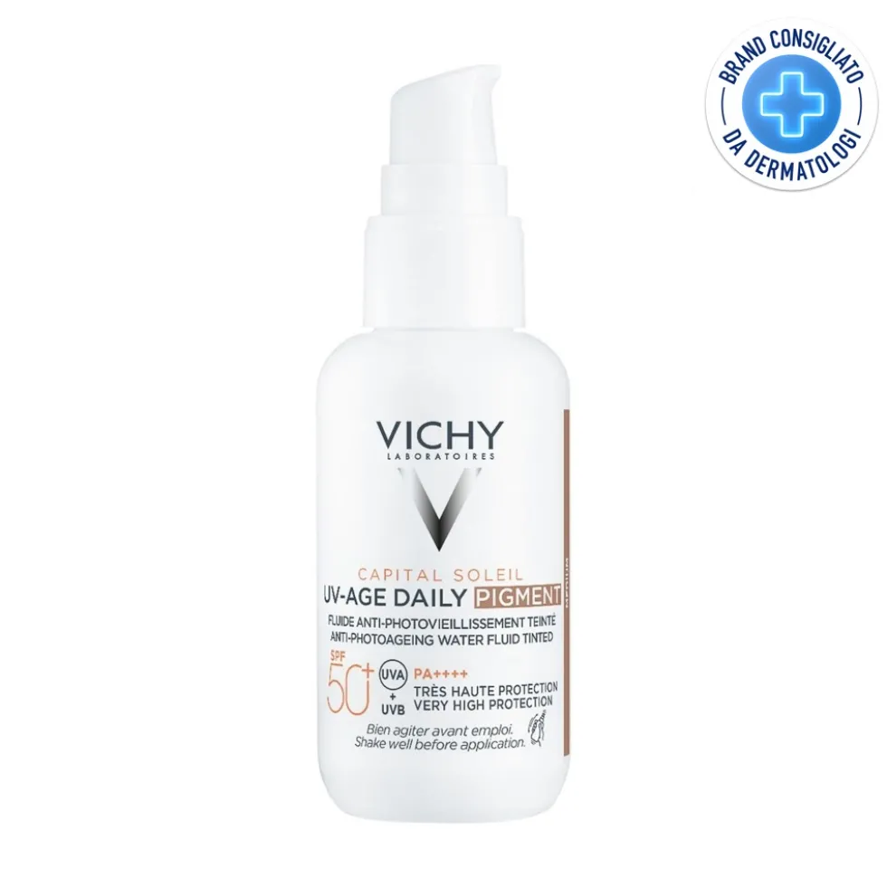 Vichy Capital Soleil - UV-Age Daily Pigment Medium SPF50+ Fluido Solare Anti-Invecchiamento Colorato Colorazione Media, 40ml