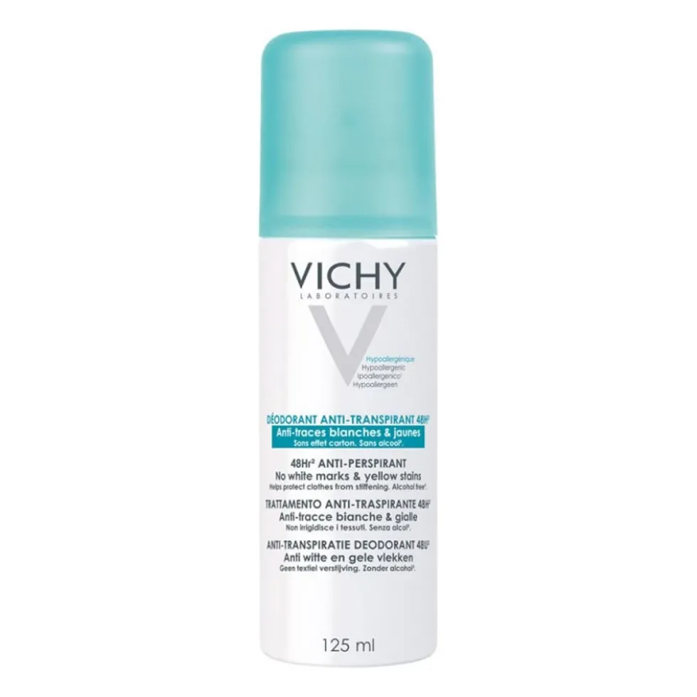 Vichy Deodorante Aerosol Antitraspirante 48H Anti Tracce Bianche e Gialle, 125ml