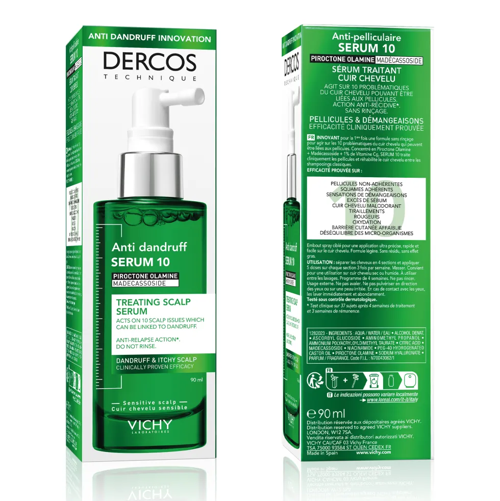 Vichy Dercos Serum 10 - Siero antiforfora senza risciacquo per il cuoio capelluto, 90 ml