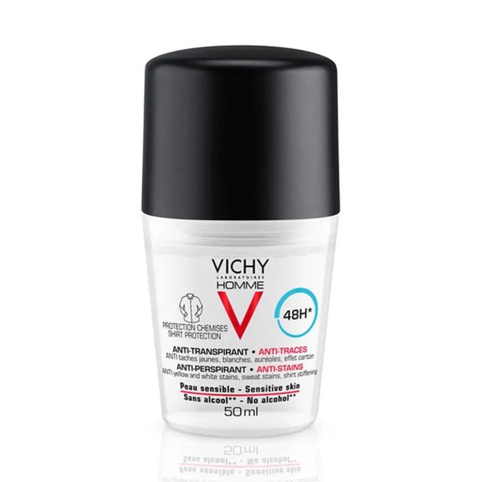 Vichy Homme - Deodorante Anti Macchie Roll On Anti-Traspirante 48H, 50ml