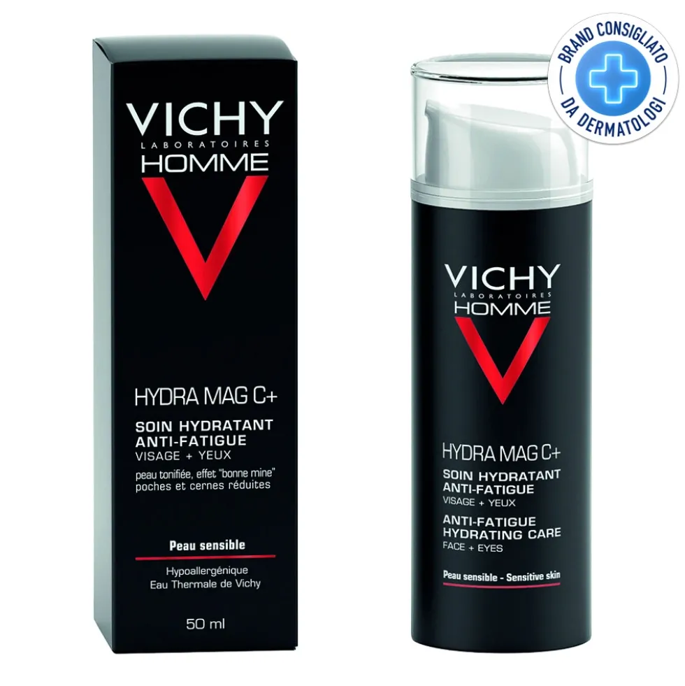 Vichy Homme - Hydra Mag C + Trattamento Idratante Anti-Fatica Viso + Occhi, 50ml