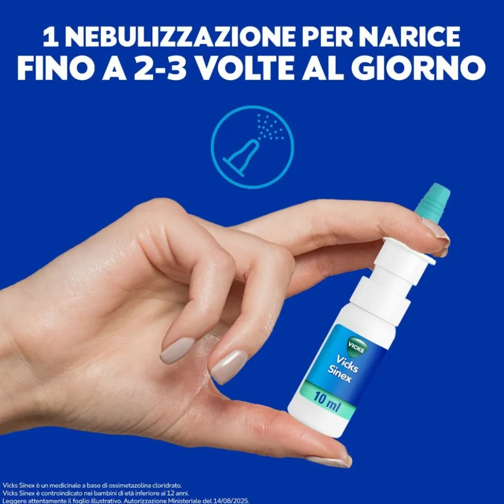Vicks Sinex 0,05% Spray Nasale Decongestionante Soluzione Raffreddore, 10ml