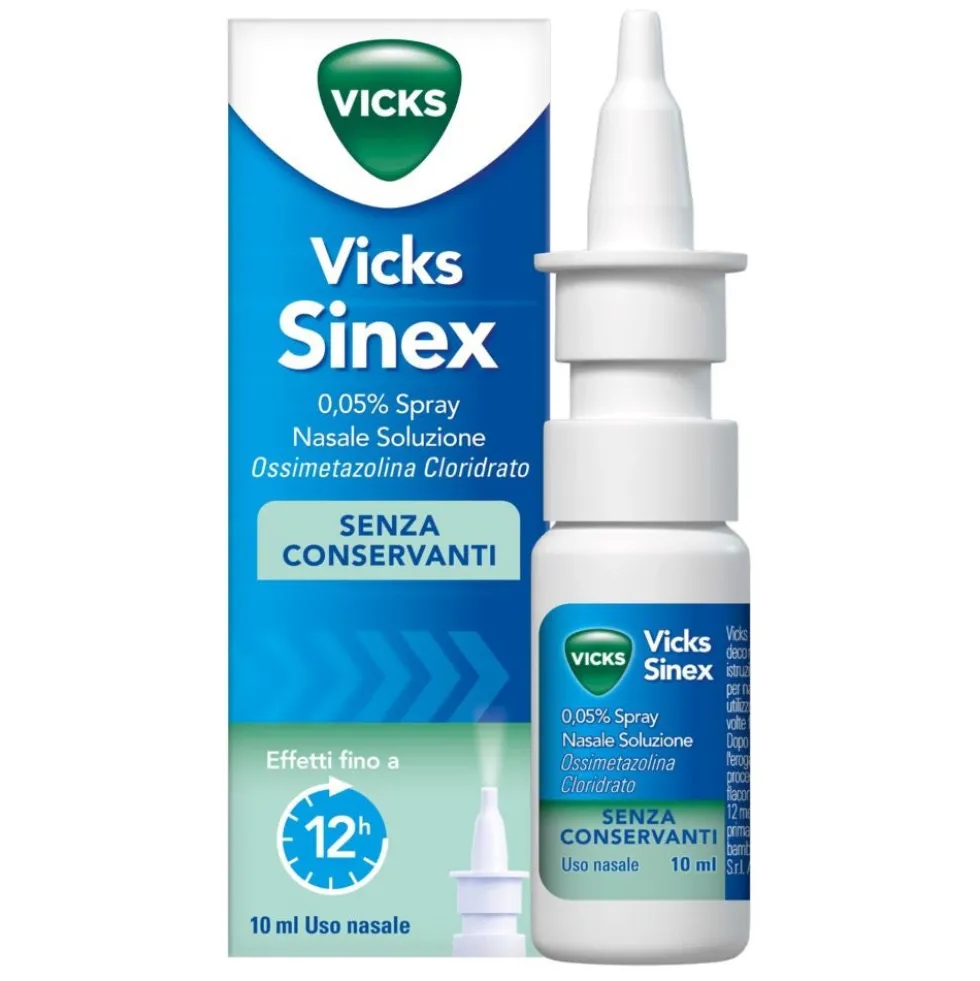 Vicks Sinex 0,05% Spray Nasale Decongestionante Soluzione Raffreddore, 10ml