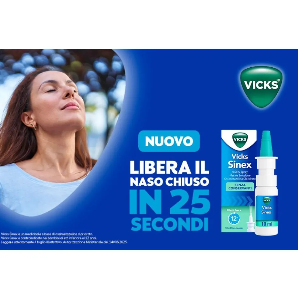 Vicks Sinex 0,05% Spray Nasale Decongestionante Soluzione Raffreddore, 10ml