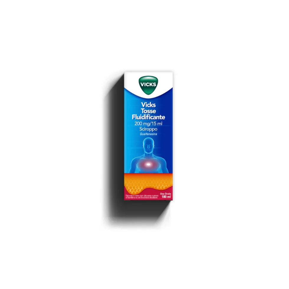 Vicks Tosse Fluidif Fluidificante Sciroppo Tosse Grassa 200mg/15ml Guaifenesina, 180ml