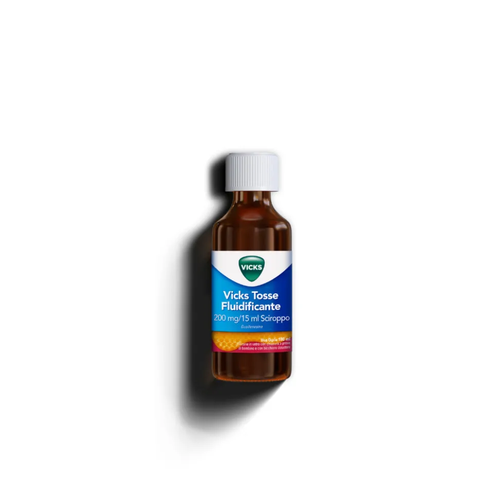 Vicks Tosse Fluidif Fluidificante Sciroppo Tosse Grassa 200mg/15ml Guaifenesina, 180ml