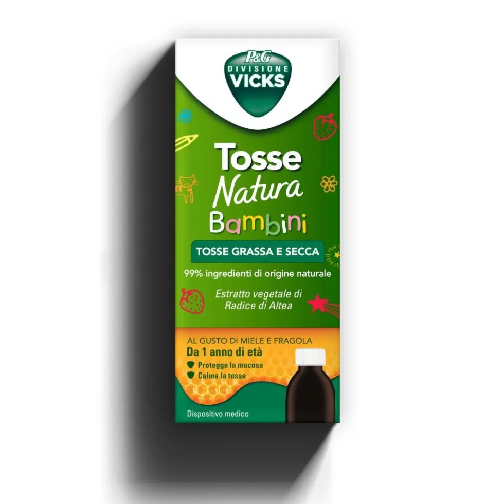 Vicks Tosse Natura Bambini - Sciroppo per la tosse secca e grassa al miele e fragola, 140 ml