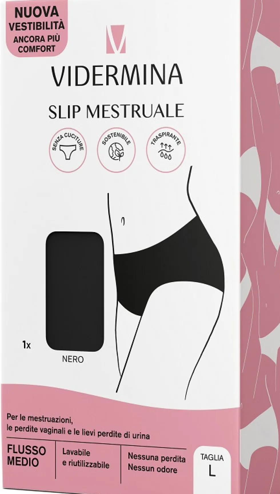 Vidermina Slip Mestruale Vita Alta - Intimo lavabile per il ciclo e le perdite taglia L, 1 slip