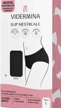 Vidermina Slip Mestruale Vita Alta - Intimo lavabile per il ciclo e le perdite taglia S, 1 slip