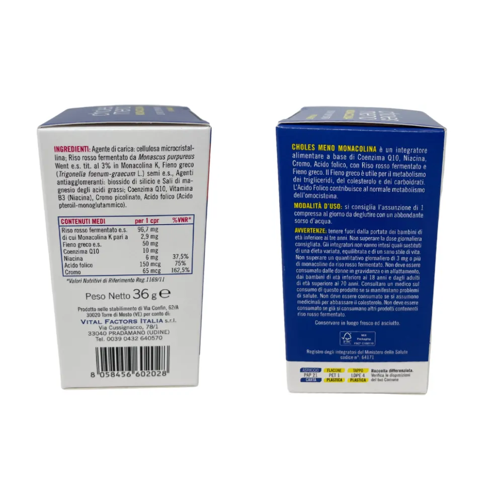 Vital Factors Choles Meno Monacolina Integratore per il Colesterolo, 90Compresse