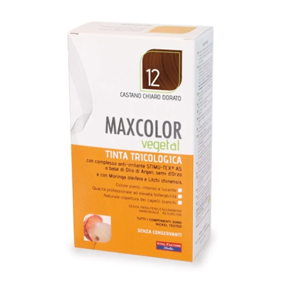 Vital Factors MaxColor Vegetal 12 - Tinta per capelli castano chiaro dorato, kit da 140 ml